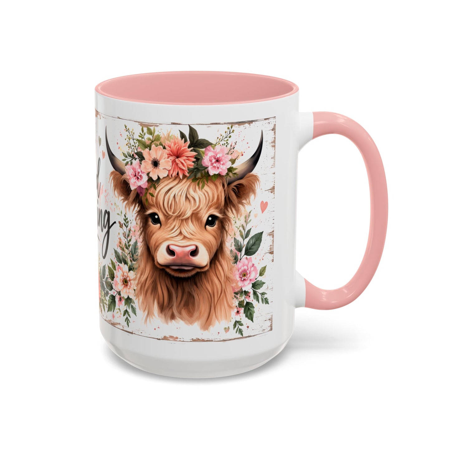 Good Morning Cow Accent Coffee Mug — Floral Highland Cow Ceramic Mug (11/15oz)