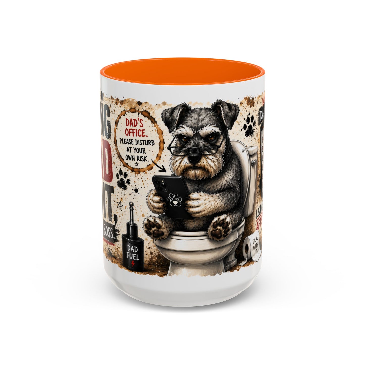 Dad Rules Coffee Mug — Funny Toilet Bulldog Design, "Leave a Message After the Flush" Accent Mug (11/15oz)