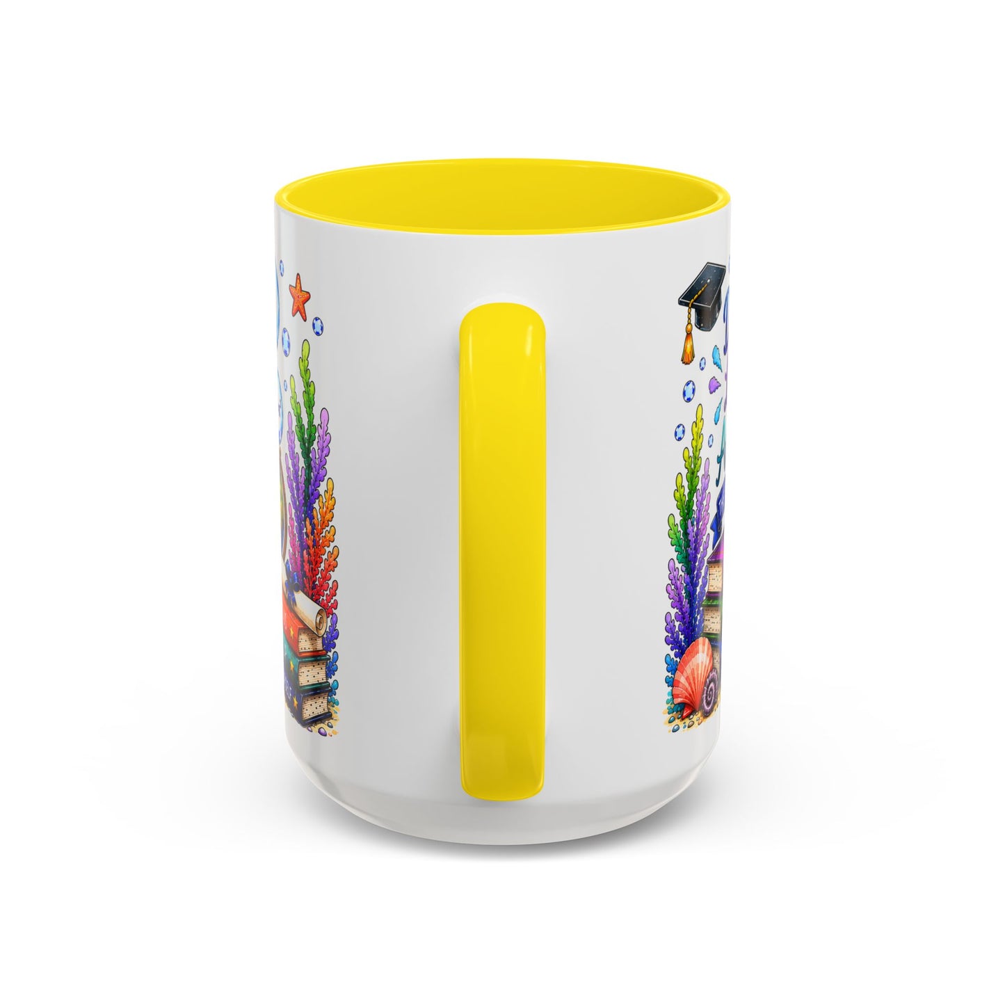 Graduation Elephant Coffee Mug — Cute Grad Cap Design with 'Stay Curious, Never Give Up' Books (11/15oz)