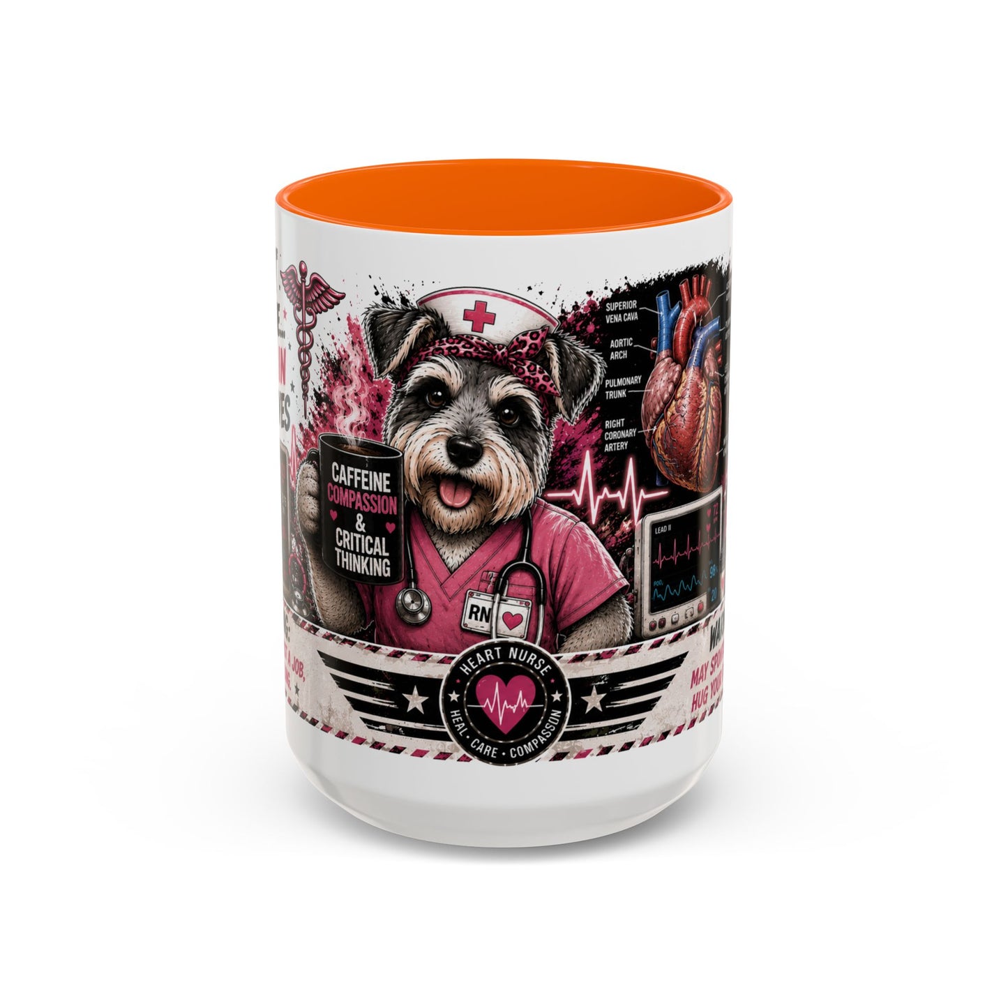 Heart Nurse Coffee Mug – Caffeine, Compassion & Critical Thinking – Funny RN Gift – Cardiology Nurse Ceramic Mug (11/15oz)