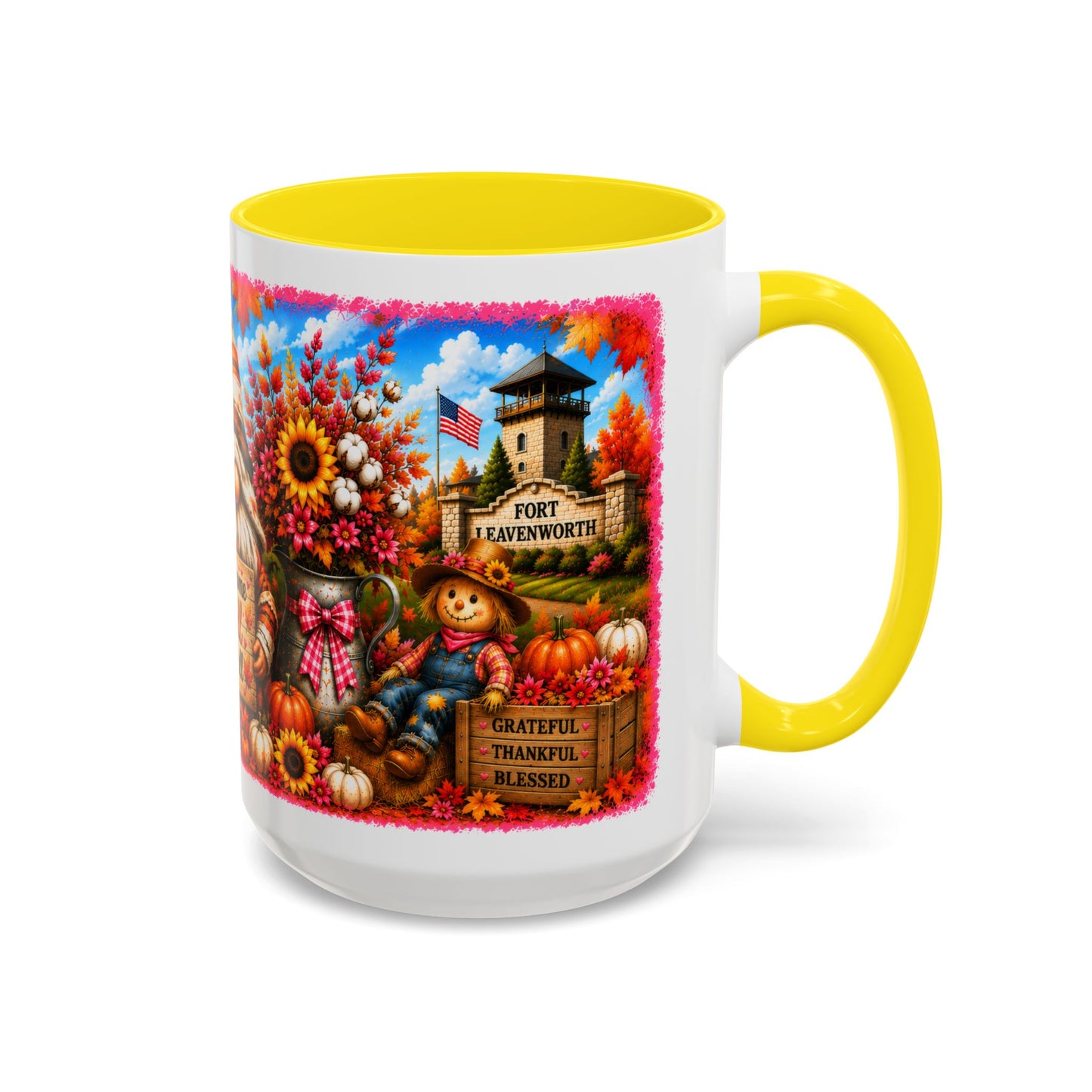 Welcome Fall Y'all Coffee Mug — Autumn Gnome Sunflowers Pumpkin Decor (First City, Kansas)