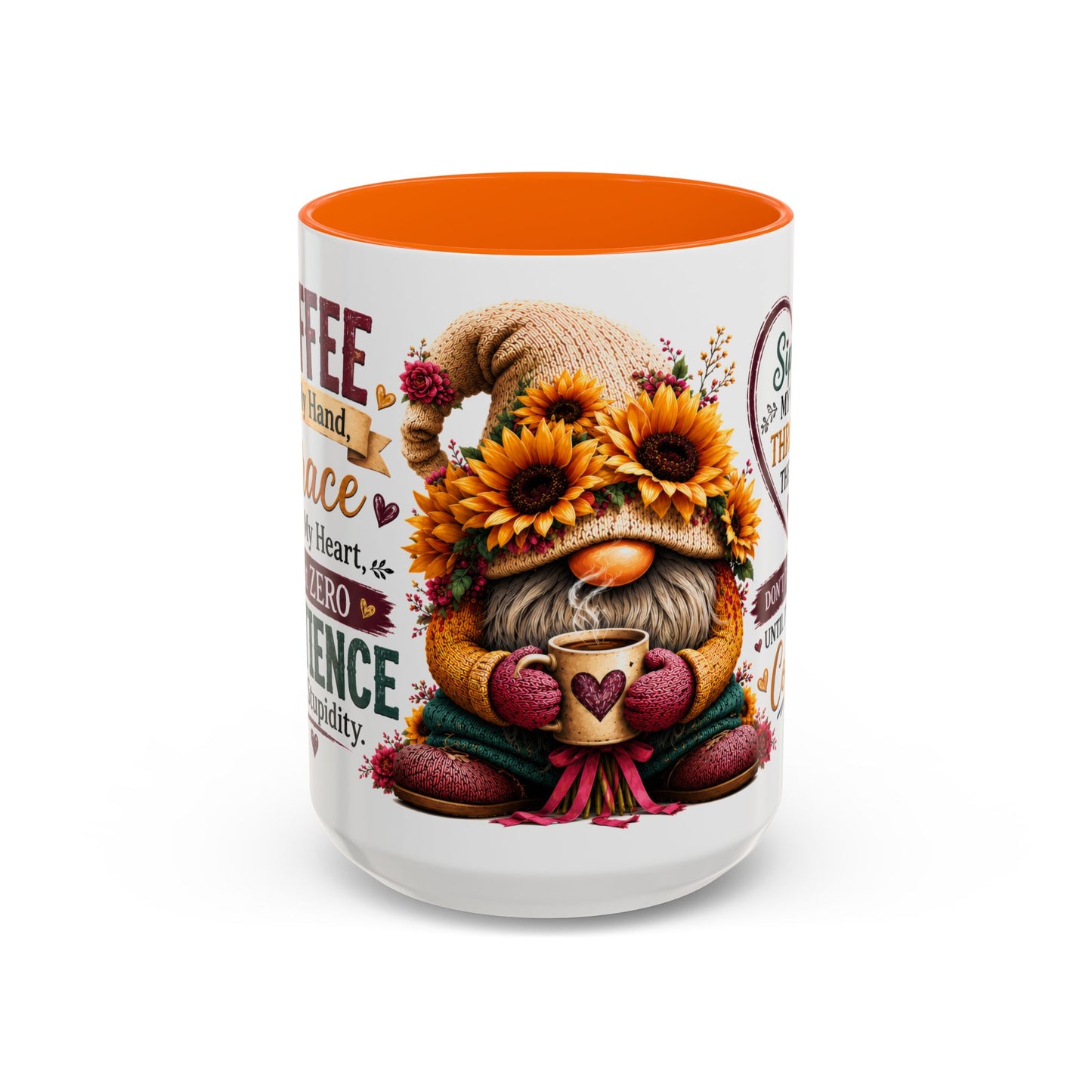 Coffee Mug — 'Sippin' My Way Through the Day' Sunflower Gnome Coffee Mug (11/15oz)