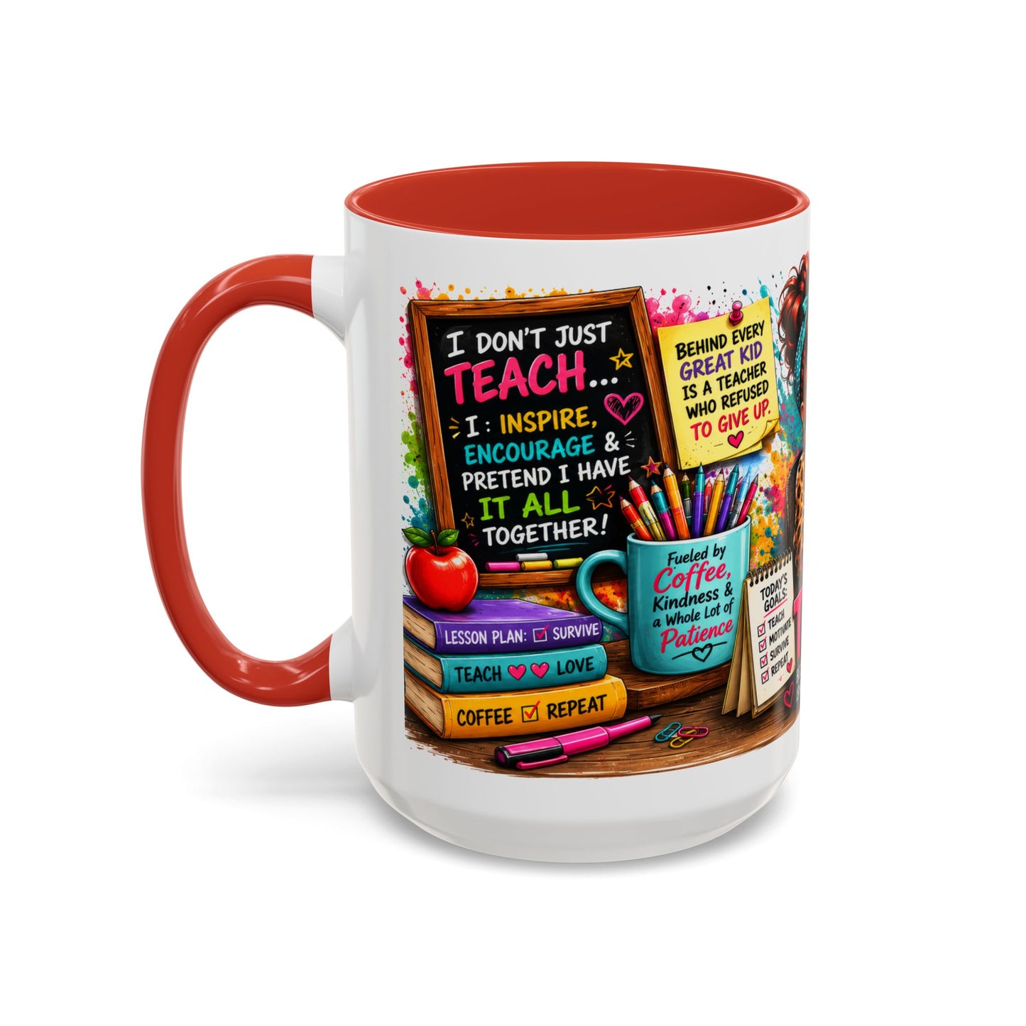 Teacher Mug — "Teacher Mode Always On" Colorful Accent Coffee Cup (11/15oz)