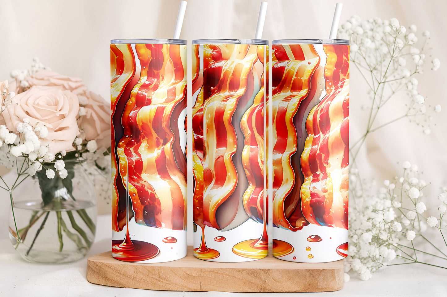 Crispy Bacon Tumbler Wrap, Funny Food Design, 20oz Skinny PNG, Digital Download, PV-TW-00006