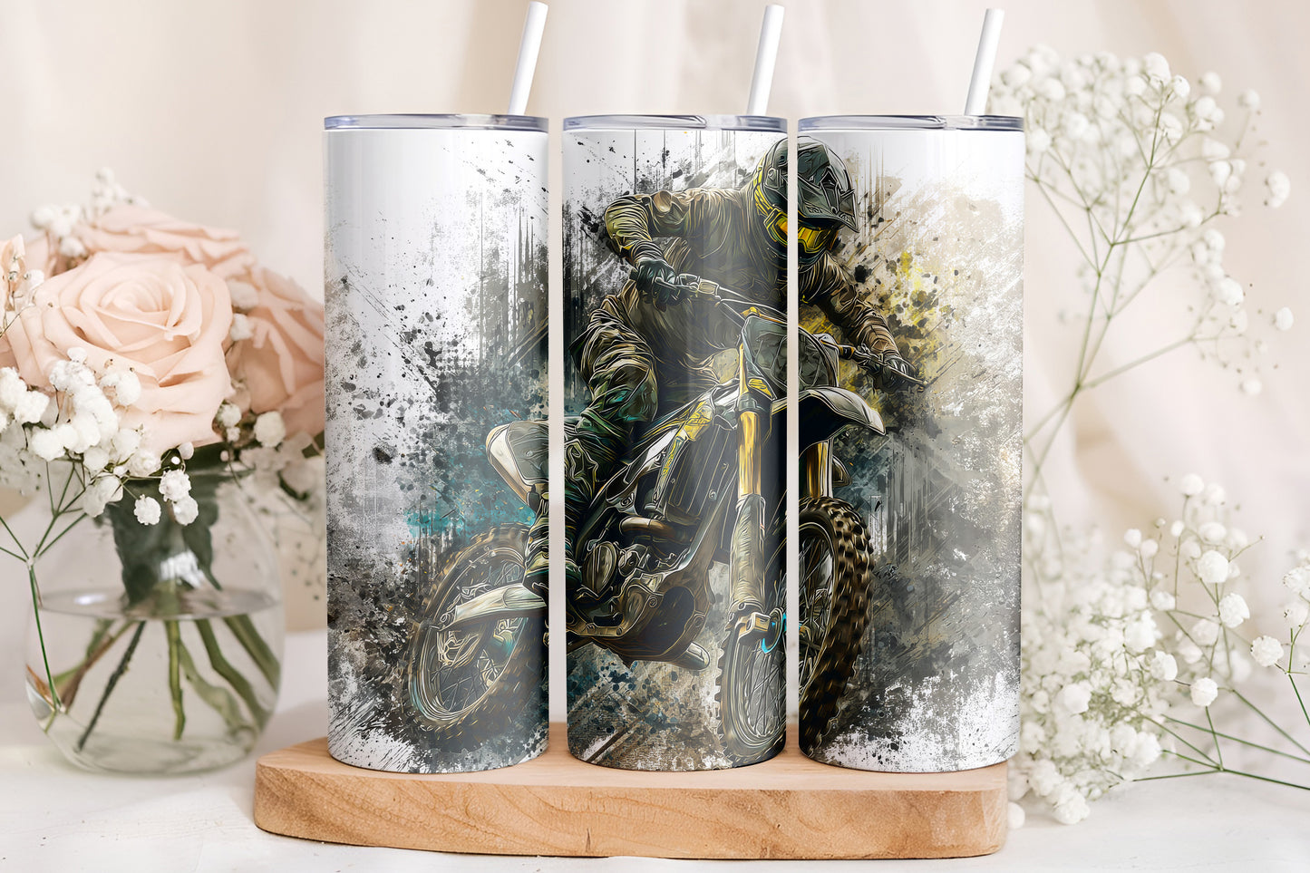 Motocross Dirt Bike Rider 20oz Skinny Tumbler Wrap PNG JPG - PV-TW-00024