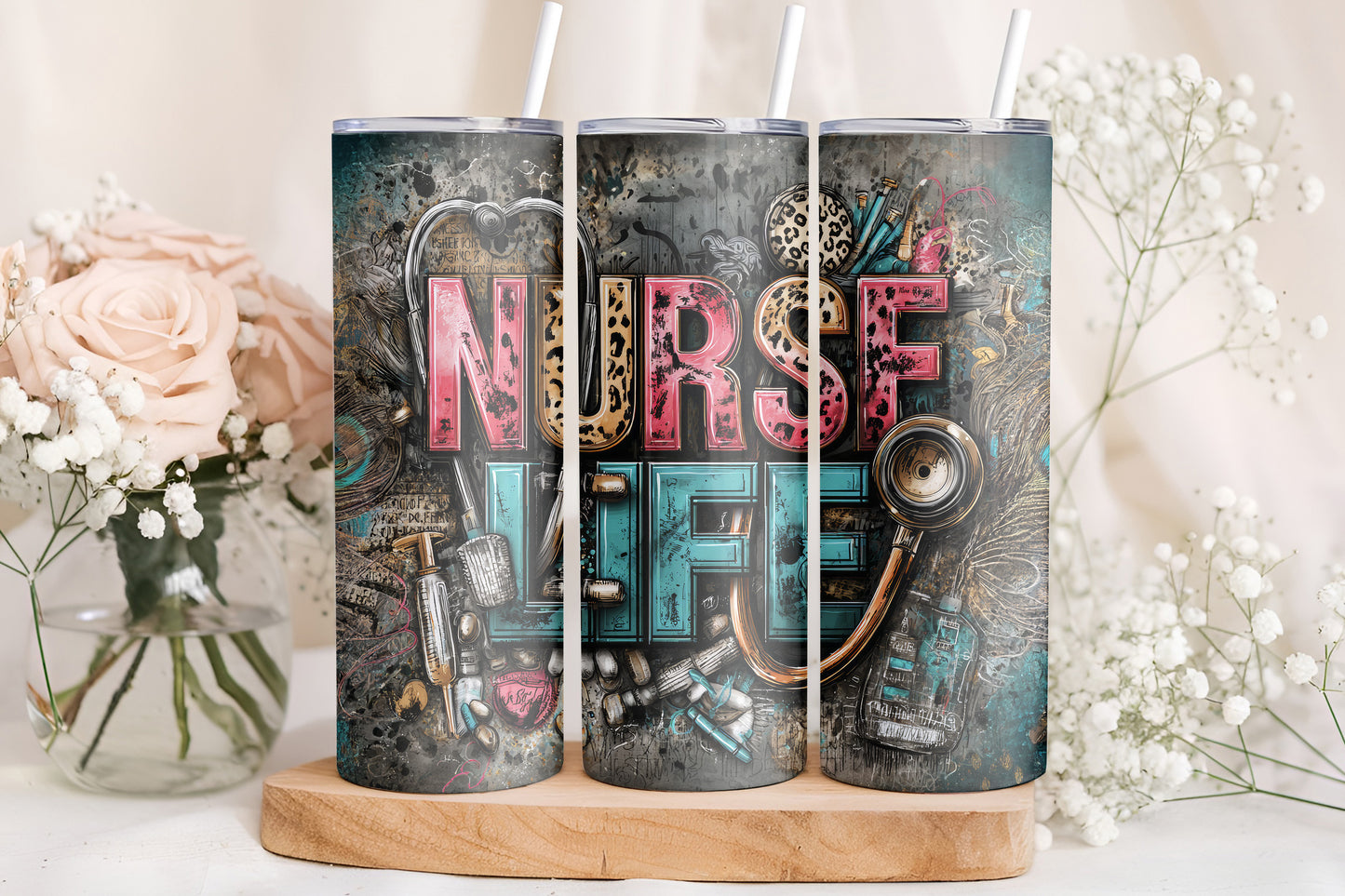 Nurse Life Medical 20oz Skinny Tumbler Wrap PNG JPG -PV-TW -00026