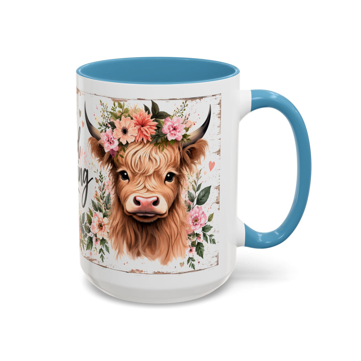 Good Morning Cow Accent Coffee Mug — Floral Highland Cow Ceramic Mug (11/15oz)