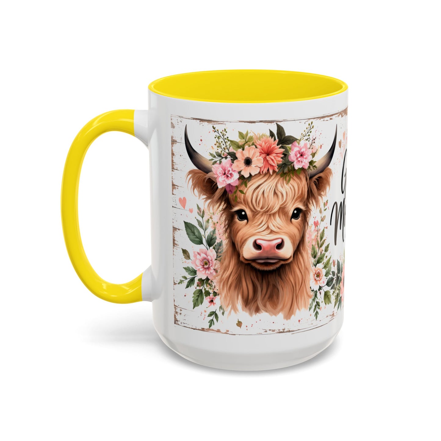 Good Morning Cow Accent Coffee Mug — Floral Highland Cow Ceramic Mug (11/15oz)