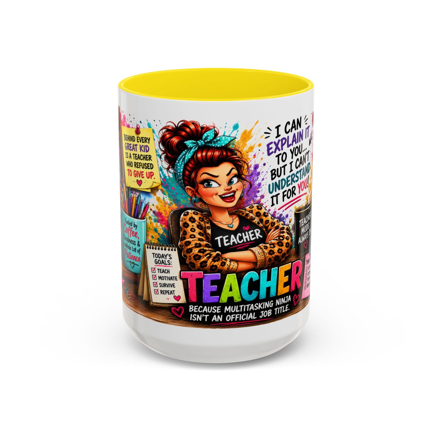 Teacher Mug — "Teacher Mode Always On" Colorful Accent Coffee Cup (11/15oz)