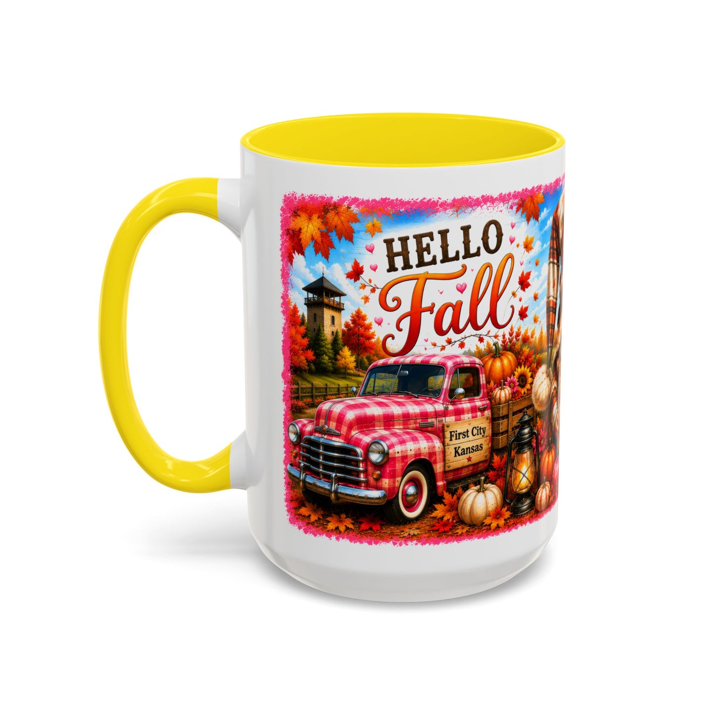 Welcome Fall Y'all Coffee Mug — Autumn Gnome Sunflowers Pumpkin Decor (First City, Kansas)