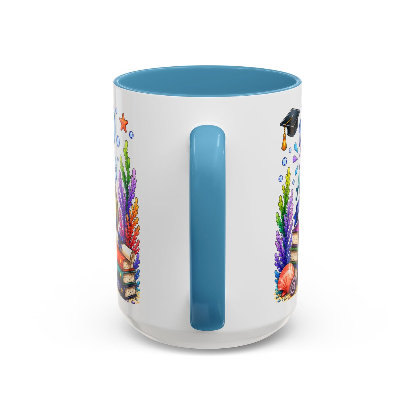 Graduation Elephant Coffee Mug — Cute Grad Cap Design with 'Stay Curious, Never Give Up' Books (11/15oz)