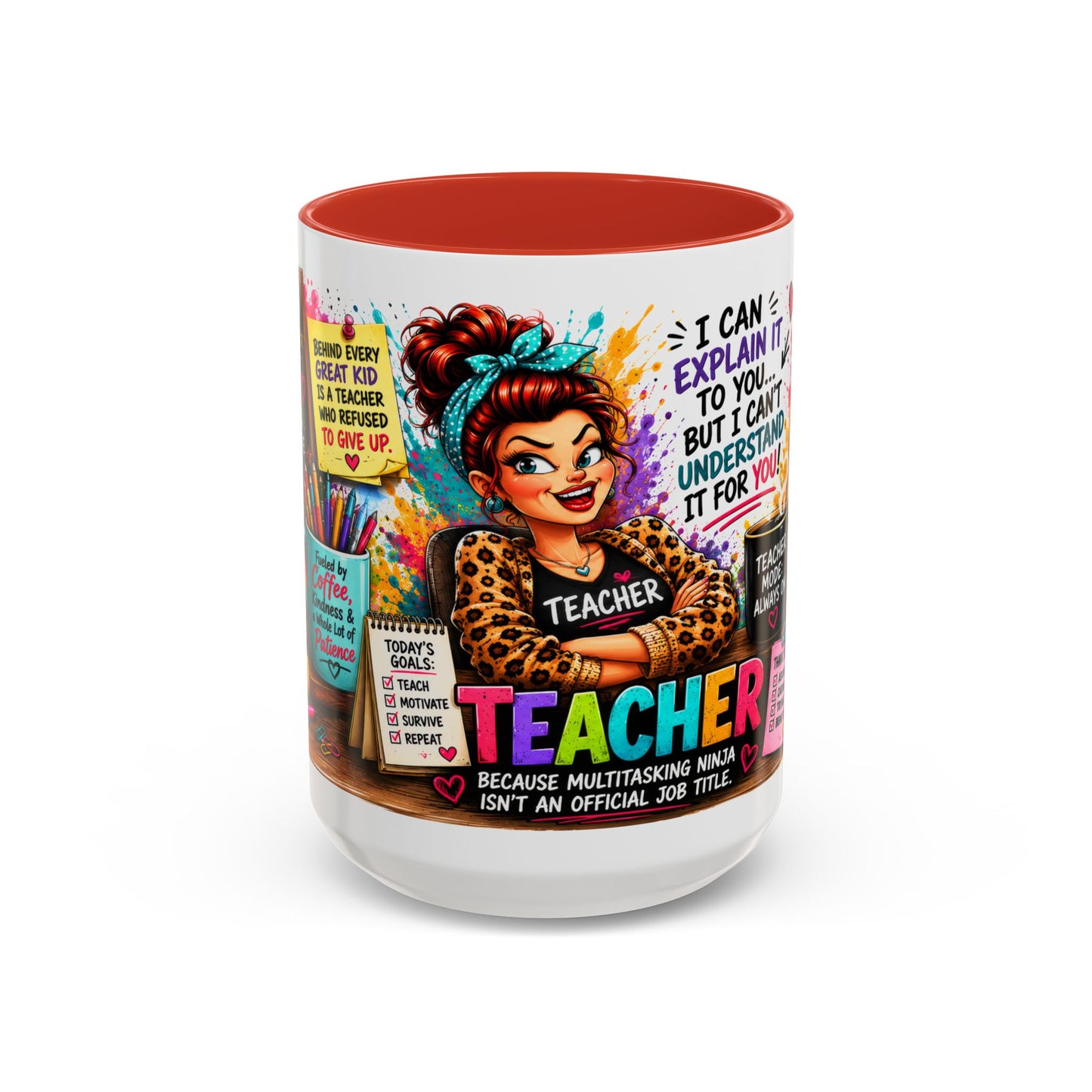 Teacher Mug — "Teacher Mode Always On" Colorful Accent Coffee Cup (11/15oz)