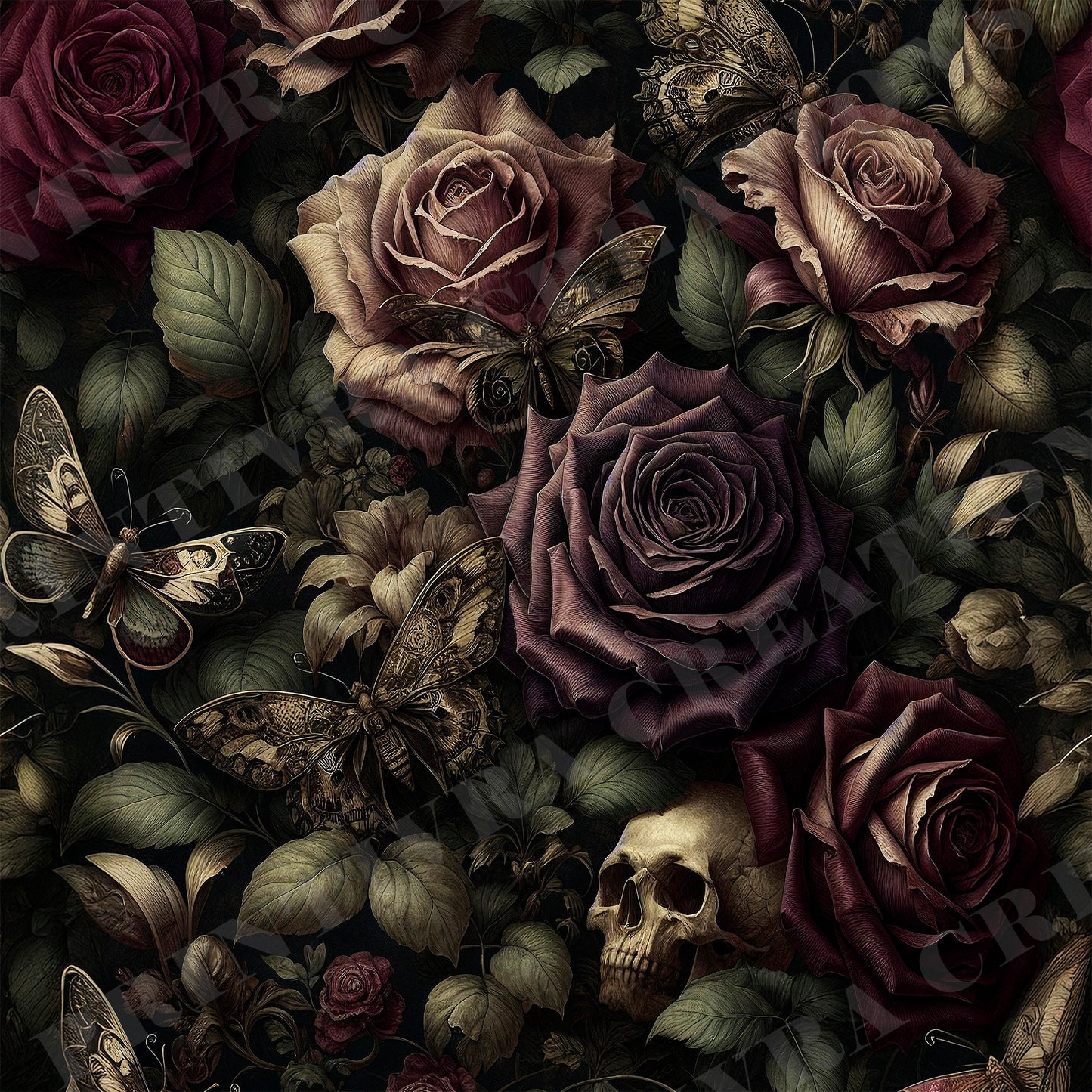 Gothic Rose Skull Tumbler Wrap, Dark Floral Butterfly Design, 20oz Skinny PNG, Digital Download, PV-TW-00016