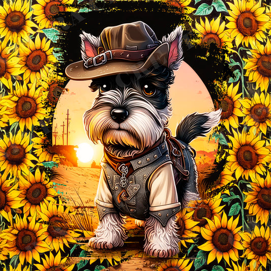 Cowboy Schnauzer Sunflower Western 20oz Skinny Tumbler Wrap PNG JPG - PV-TW-00022