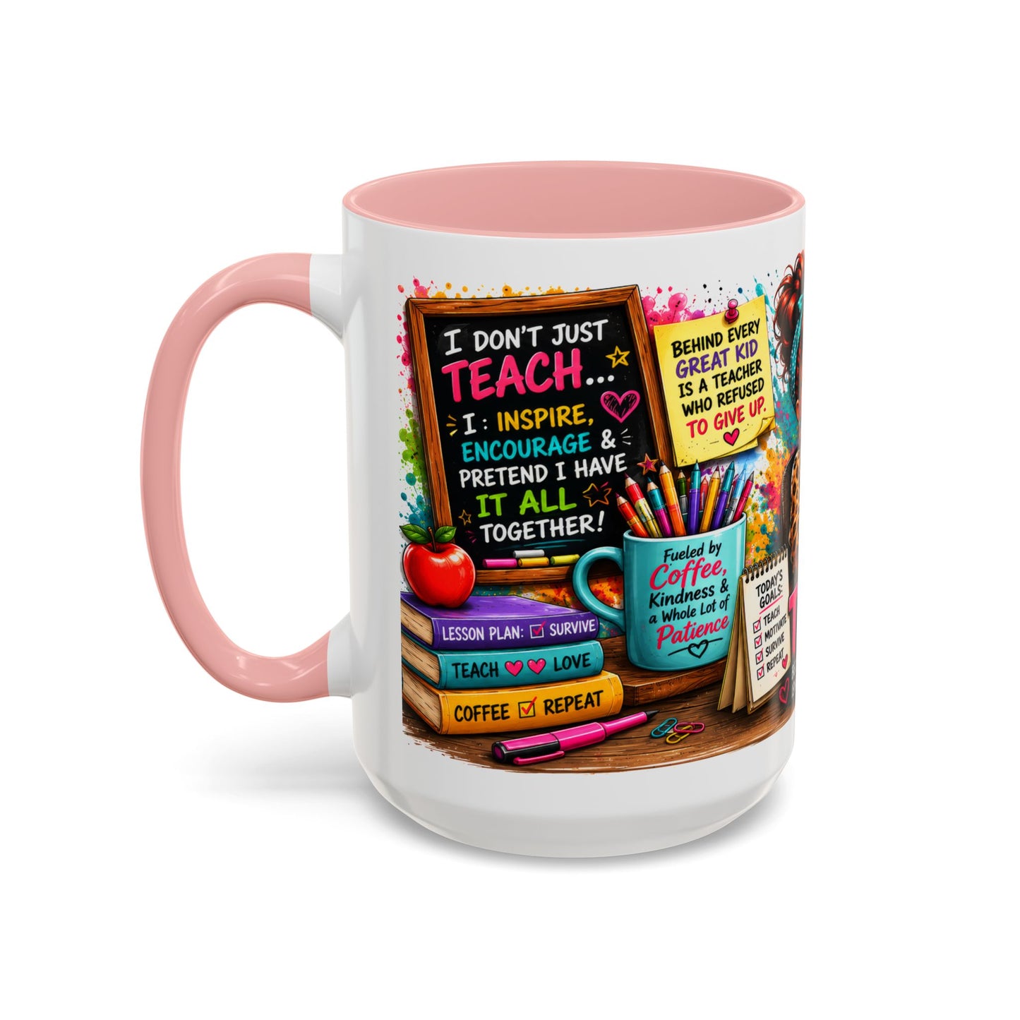 Teacher Mug — "Teacher Mode Always On" Colorful Accent Coffee Cup (11/15oz)