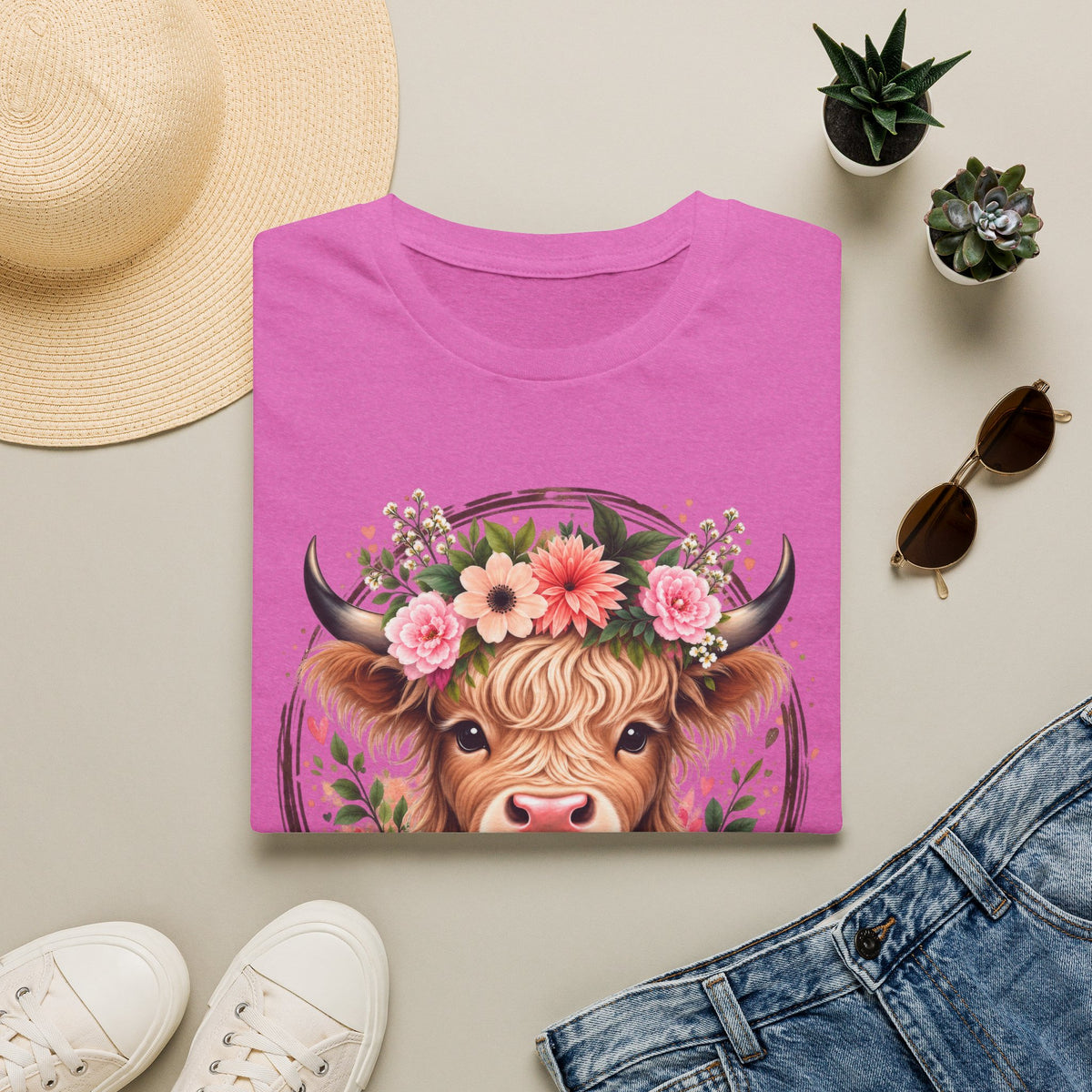 Floral Highland Cow T-Shirt — “Not Today Heifer” Cute Farm Animal Tee