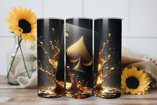 Gold Ace of Spades Tumbler Wrap, Poker Card Design, 20oz Skinny PNG, Digital Download, PV-TW-00004