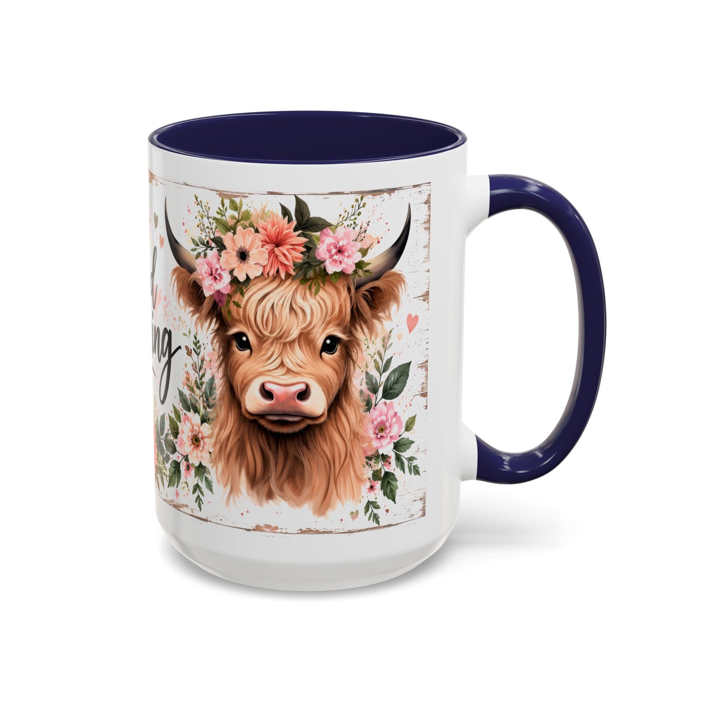 Good Morning Cow Accent Coffee Mug — Floral Highland Cow Ceramic Mug (11/15oz)