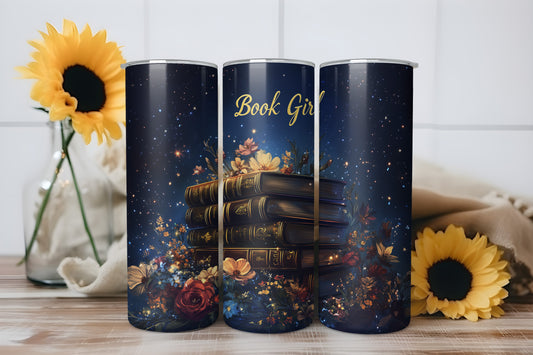 Book Girl Tumbler Wrap, Reading Lover Design, 20oz Skinny PNG, Digital Download, PV-TW-00008