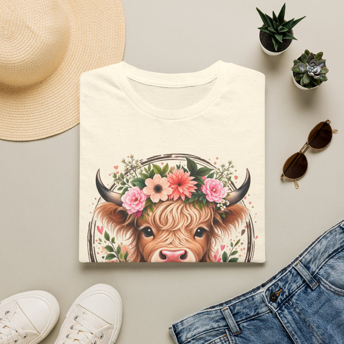 Floral Highland Cow T-Shirt — “Not Today Heifer” Cute Farm Animal Tee