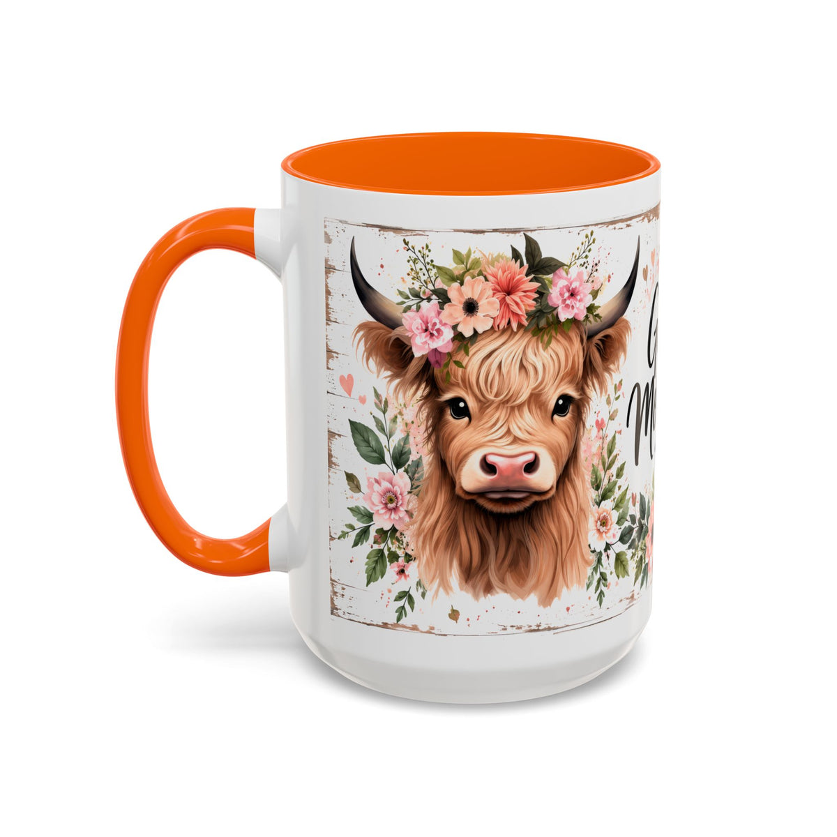 Good Morning Cow Accent Coffee Mug — Floral Highland Cow Ceramic Mug (11/15oz)